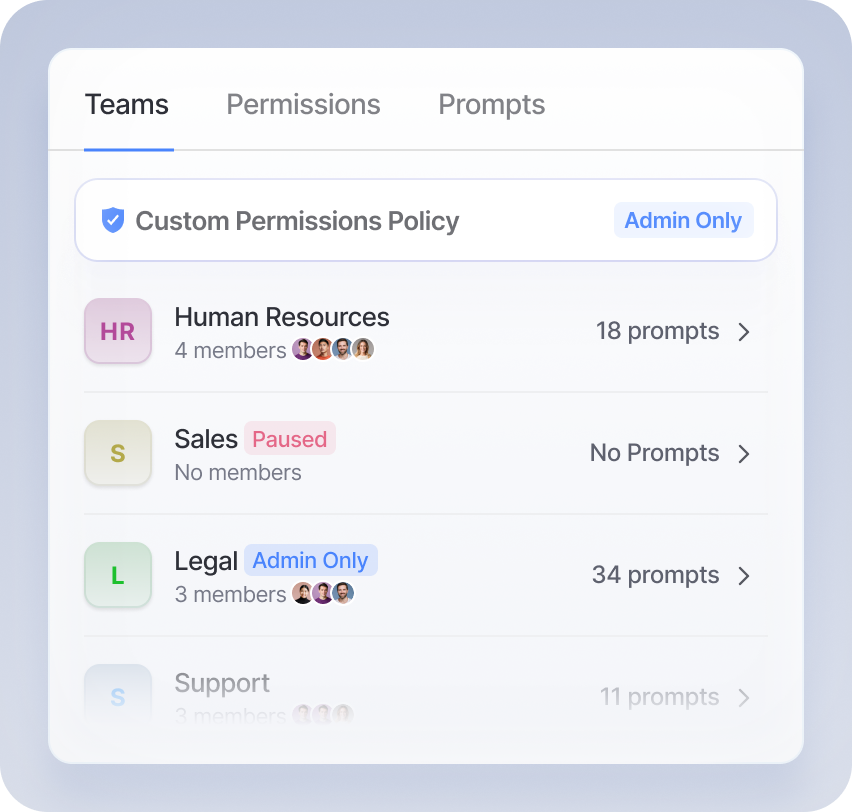 Team-level settings and permissions interface